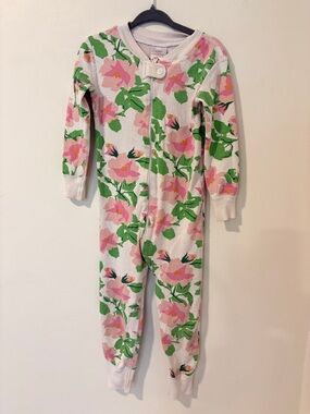 Hanna Andersson Girls 3T Pink Rose Print Zip Pajama One Piece Cotton